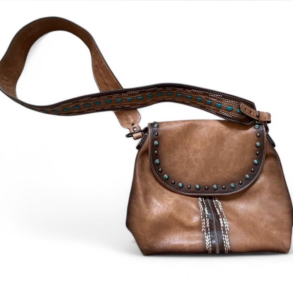 Craft fly shoulder bag, western turquoise pattern real leather!